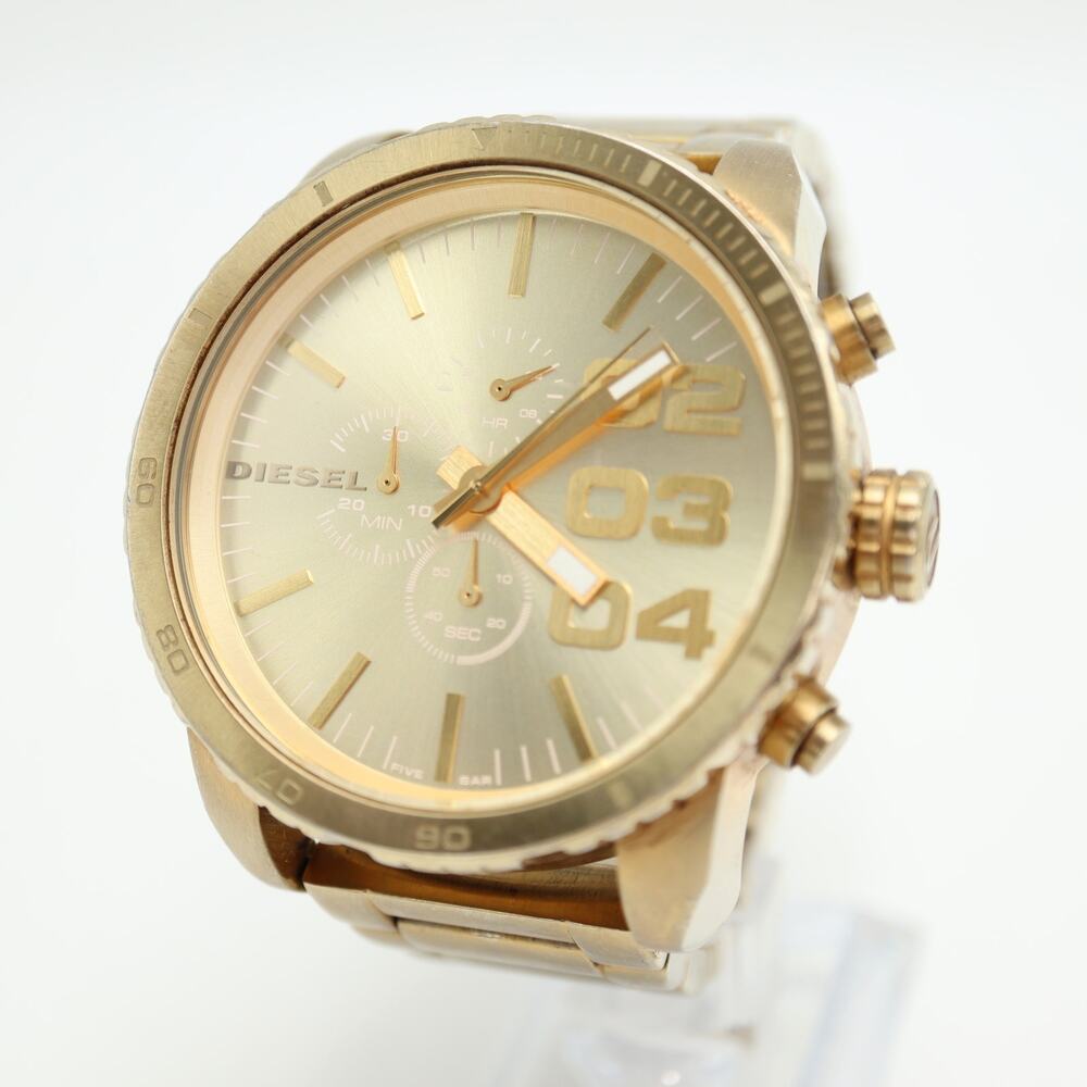 Diesel Double Down Gold Tone 52mm Chronograph Watch Steel DZ4268 w New Battery